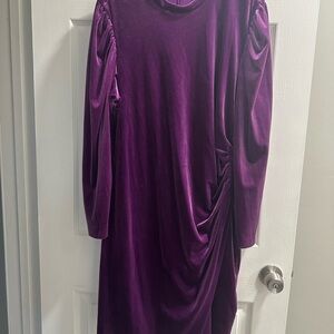 Elegant Long Sleeve Velvet Dress in Deep Purple